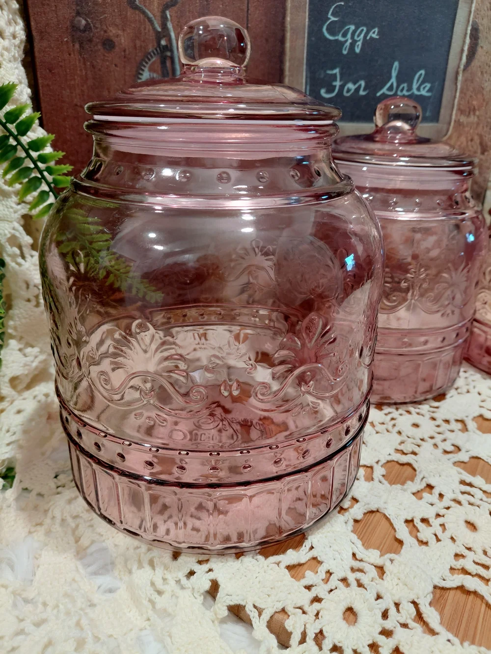 The Pioneer Woman Pink Embossed Glass Storage Canister with Lid
